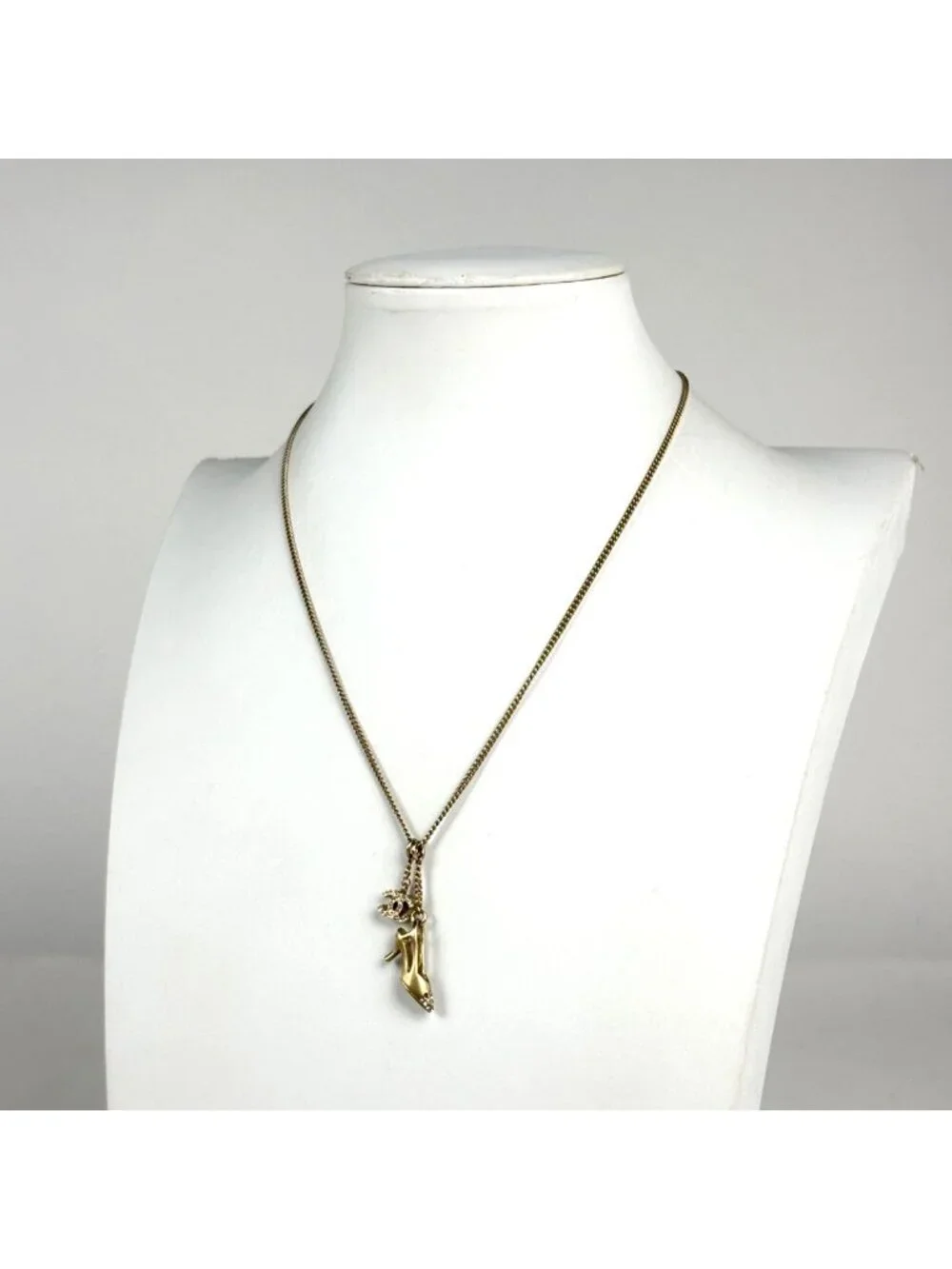Chanel Necklace CC Logo High Heels Rhinestone Gold